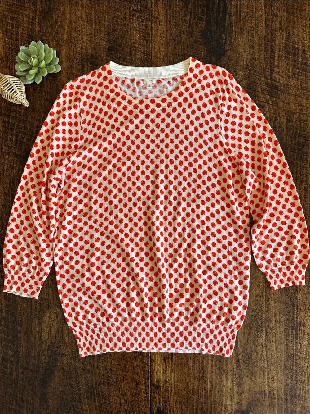 J. Crew Factory | 100% Cotton Apple Print Crewneck Sweater 3/4 Sleeves, Size L